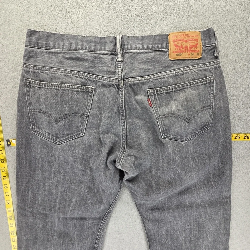 Levis 569 Jeans Mens Gray Charcoal Wash Relaxed Straight Zip Fly Fits 34x28